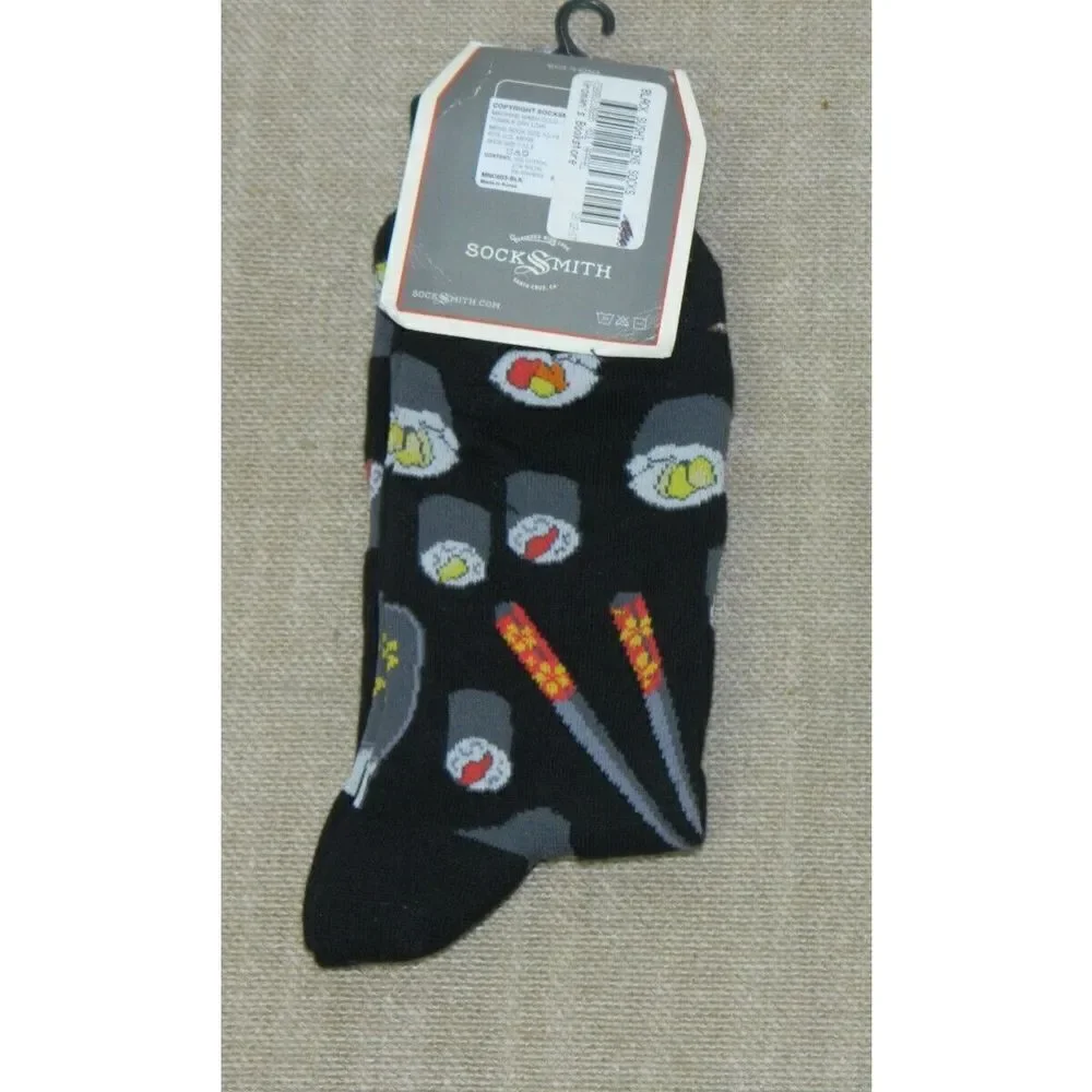 Sock Smith‎ Socks Mens Black Sushi  Novelty Print Size 9-12